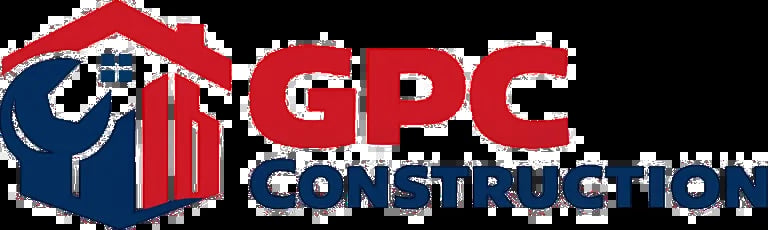 GPC Construction logo featuring red letters with a blue and red graphic of a worker and building